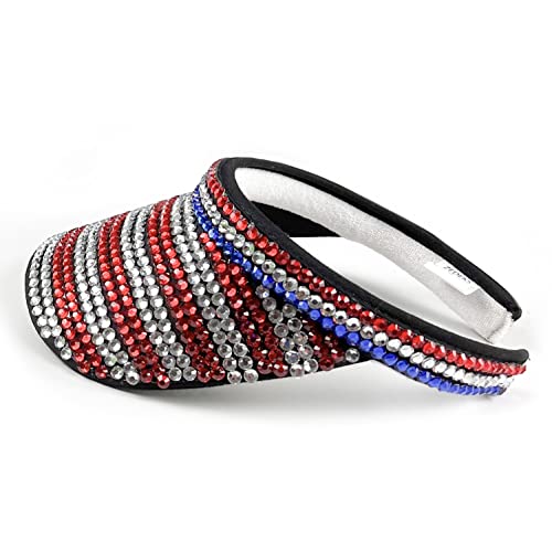 Zedeks Patriotic American Flag Rhinestone Women Sun Visor Hat For 4Th Of July!Fashion Crystal Sparkle Bling Women Summer Beach Hat!Uv Upf 50+ Protection Sports Hat #TOP4