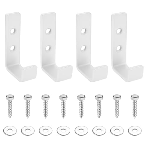 4 Pcs White Ladder Hooks - Heavy Duty, L Shaped Utility Hooks for Wall Mounting Shed & Garage Storage, 4-pack