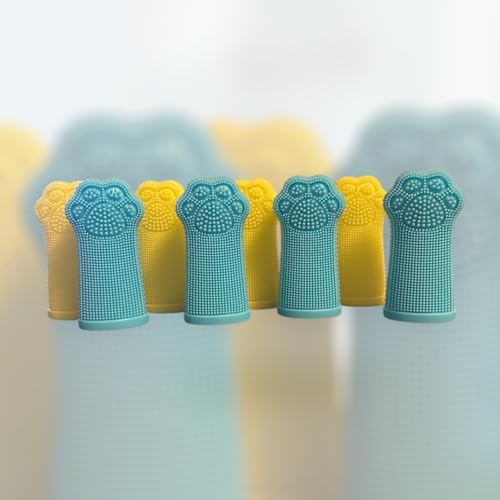 Image of Dog Toothbrush PAW, 360 Tooth Brushing Kit, Cat Toothbrush, Dog Teeth Cleaning, Finger Tooth brush, Dental Care, Small & Large Pets, Toothpaste Not Included (Blue Yellow, 8 Count (pack of 8))