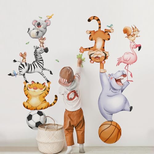 Tanlaby Animales Circo Adhesivo de Pared Animales del Bosque Pegatinas de Pared Tigre Koala Cebra Vinilos Decorativos para Niños Bebés Habitación Dormitorio Guardería