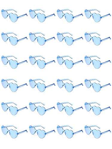 Geyoga 24 Pairs Heart Sunglasses Bulk Heart Shaped Sun Glasses Rimless Eyeglass for Women Men Party