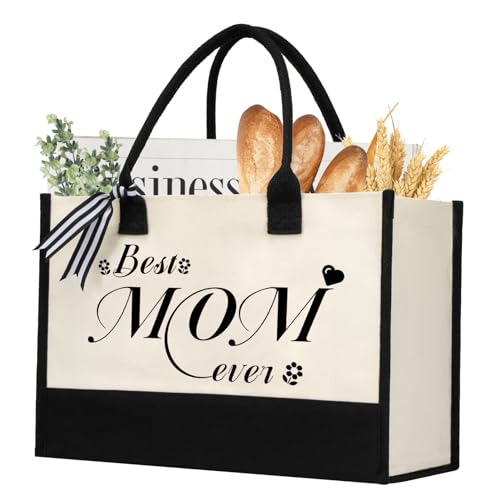 shenee Initial Canvas Tote Bag, Teacher Gift, Friends Birthday Gifts, Women Wedding Present, Retirement Jute Bag, Graduation, Nurse Bags (MOM)