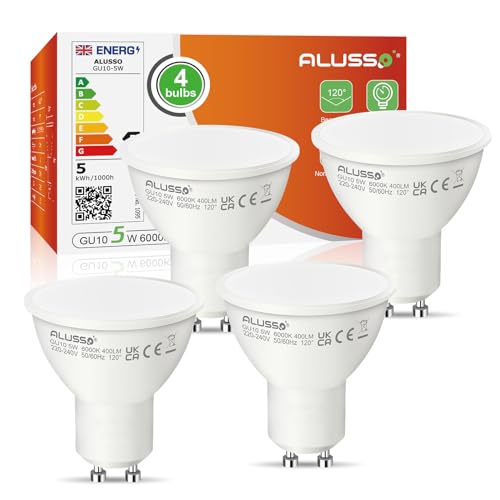 ALUSSO 5W GU10 LED Bulbs Cool White 6000K 400LM Brightness Pack of 4