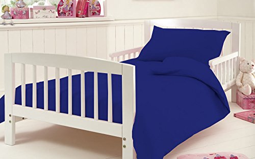 Duvet Covet Set for Cot Bed Toddler Baby Bed Egyptian Cotton 200 Tread Count 120 x 140 Cm Approximately, Royal Blue