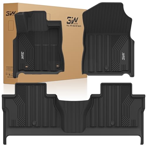 3W Floor Mats Fit Toyota Tundra 2014-2021 (Only for CrewMax Cab) TPE All Weather Custom Fit Floor Liner for Toyota Tundra 1st and 2nd Row Full Set Car Mats Accessories, Black
