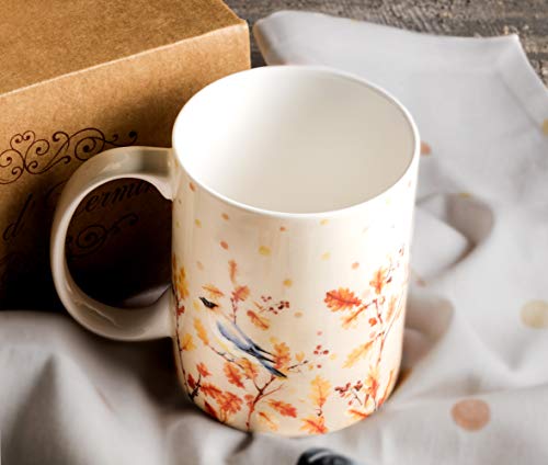 Maison D' Hermine Coffee Mug Set With Handles Fine Bone China Mug Pack Of Two For Gifts Microwave & Dishwasher Safe Perfect For Teacher Men & Women (Oak Leaves, 12 Ounce) #TOP6