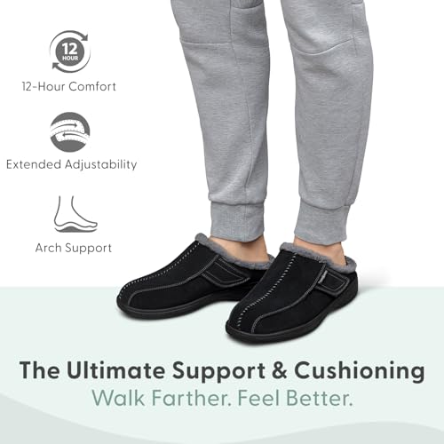 Orthofeet Men's Orthopedic Clog Black Slipper with Arch Support Asheville, Size 9.5