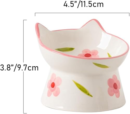 Miniatura 5 de Ceramic Raised Cat Bowls, Anti Vomiting and Protect Pets' Spines for Indoor Cats Whisker Friendly Pet Feeder for Cats Puppies (Pink)