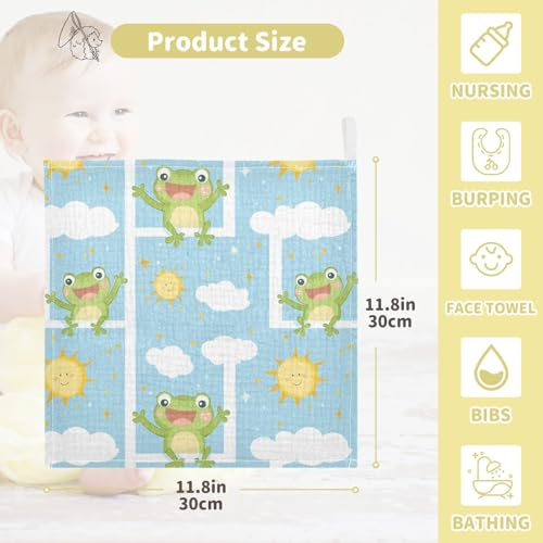 vvfelixl Cute Frog Open Sun Baby Burp Cloths Baby Muslin Washcloths for Boys Girls Cotton Babys Face Towel for Newborn Infants Soft and Absorbent 11.8 X 11.8 in, 5 Pack4