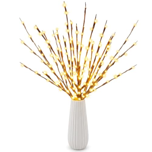 Image of DK177 10Pack Led Branch Light Battery Operated Lighted Branch Vase Filler Willow Tree Artificial Little Twig Power Brown 30 Inch 20 LED for Home Romantic Decoration, 10Pack Warm White