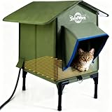 TENDWARE Outdoor Cat House Heated Cat House for Outside with Elevated Base Cat-Attracting Eave Design Feral Stray Shelter Weatherproof in Winter Garage Yard Porch
