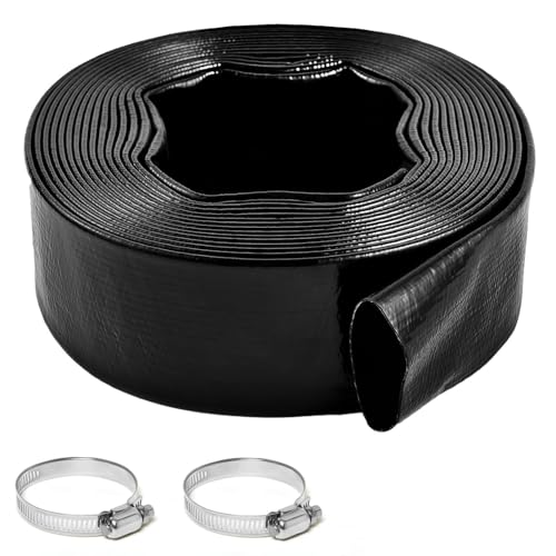Gonioa Pool Backwash Hose 1 1/2 Inch Diameter x 25 Feet - Heavy-Duty PVC Pool Drain Hose Reinforced Discharge Hose with Clamp for Swimming Pools Black
