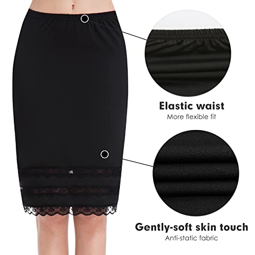 Image of Half Slips for Under Dress Women Underskirt Dress Extender Lace Trim Knee Length