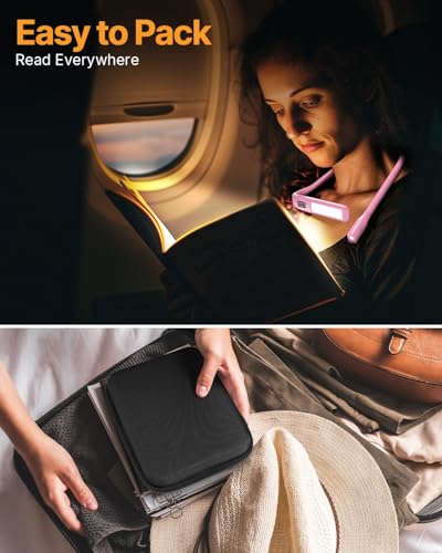 Image of Pink Book Light with Storage Case: Rechargeable 2000mAh 10-80Hrs Neck Reading Light with Power Display /Timer, Neck Lamp for Reading Crocheting Knitting, Crochet Tools Sewing Supplies Embroidery Light