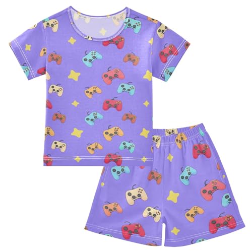 Cartoon Controller Star Purple Pajama Set Short Sleeve PJS 2 Piece Summer Pajamas Shorts Sets Cotton 5Y