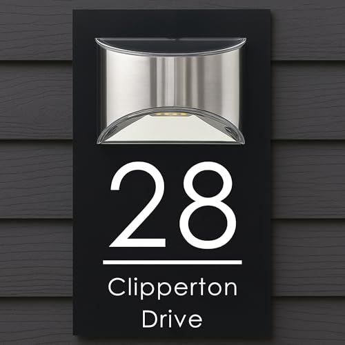 Letrero solar moderno con número de casa, placa de dirección acrílica personalizada con luz LED, placa de nombre de puerta resistente a la intemperie para pared o puerta, letrero de casa personalizado