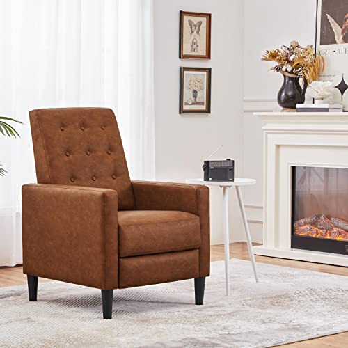 Yaheetech Faux Leather Recliner Sofa Mid-Century Modern Single Reclining Chair Adjustable Back & Footrest Tufted Upholstered Sofa With Pocket Spring Living Room Bedroom Home Theater Brown #TOP3