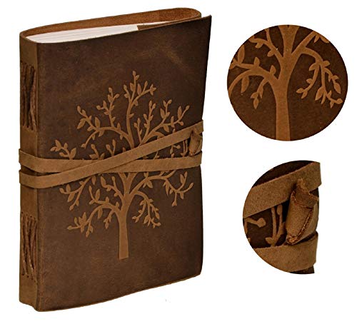 Image of CAVALO - Be Unique Tree Embossed Leather Diary, Brown Colour Antique Handmade Notepad for Men and Women 5 x 7 Inches, (VINTAGE TREE)