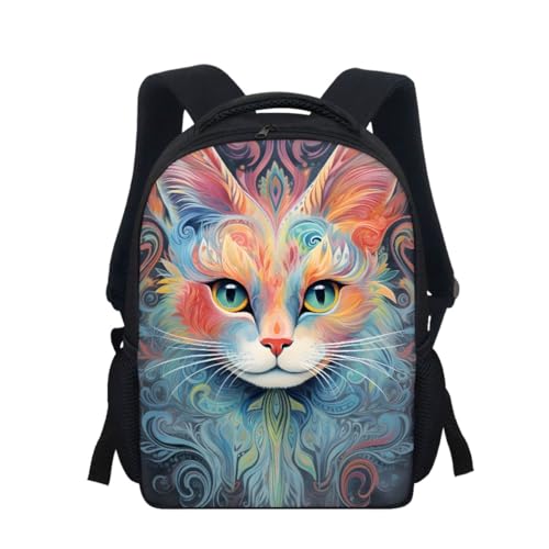 THKVSV Funny Cat - Mochila escolar con impresión 3D para niños y niñas de 12 pulgadas, mochila de día, diseño de gato rayo, Boho Cat, Talla única, Mochilas daypack