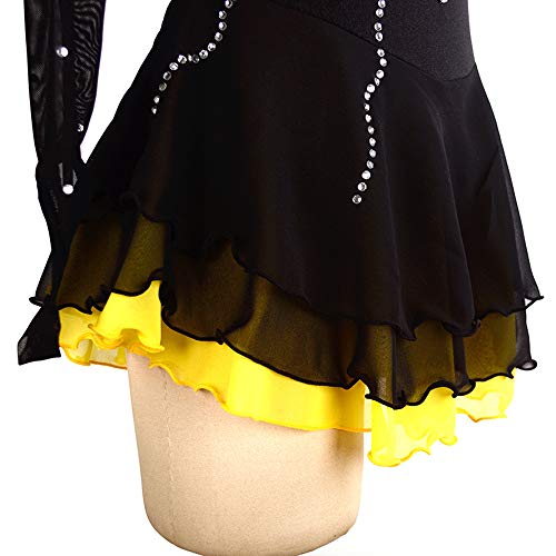 LIUHUO Vestido de patinação figura gelo manga longa saia patinação vestido de dança preto, Preto, Ki