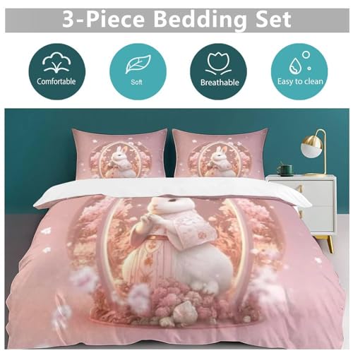 Housse de couette lapin 3 pièces parure de lit double microfibre 200x200 - 6