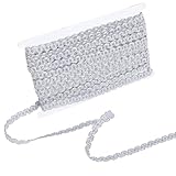 CABODYALS 22.86 m 0.47{1} cm Silberfarbenes Glitzerband Zackenlitzenbesatz Spitzenrand Doppelseitig Gelockt Gewellt Vintage Weihnachtsborte Gewebte Wellenfransen Girlandenbesatz Zum Nähen Herstellen v