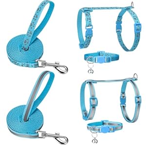 2 Pack Reflective Cat Harness and Leash Breakaway Cat Collars with Bells Escape Proof Cat Kitten Harness Adjustable for Small Medium Cats, Blue