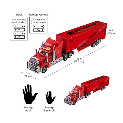 Vokodo Rc Semi Truck And Trailer 23" With Lights Electric Hauler Remote Control Kids Big Rig Toy Carrier Van Transport Vehicle Ready To Run Semi-Truck Cargo Car Great Gift For Children Boys Girls Red #TOP5