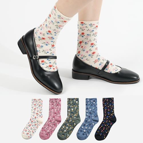 kikiya socks Skarpety damskie | 5 do 6 par kolorowych tęczowych pasków rurki w kwiaty skarpety na co dzień dla kobiet i dziewcząt | US 6-8, ogród kwiatowy, 6-8, Ogród kwiatowy, 6-8 ans
