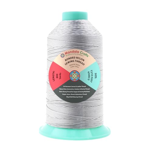 Mandala Crafts Size 207 630D T210 Silver Bonded Nylon Thread, 800 YDs