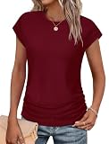 Tops for Women Short Sleeve Dress Shirts Business Casual Tops Plus Size Summer Outfits 2026 Burgundy XL