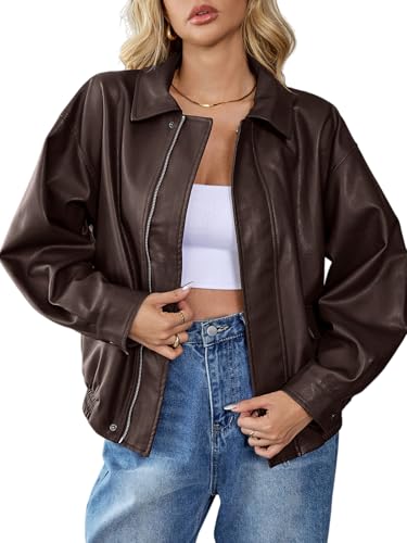 Veste bomber simili cuir femme manteau hiver oversize chaud fermeture éclair