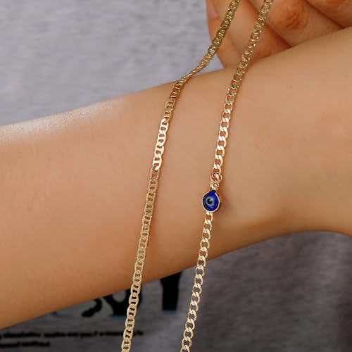 Image of Ritach Ankle Bracelets for Women - Silver /Gold Plated Stainless Steel Anklets for Women Waterproof Layered Cuban Link Figaro Chain Heart Anklets Set Summer Beach Jewelry Gifts