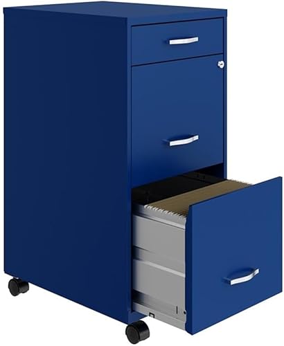 Miniatura 5 de Pemberly Row Archivador vertical de metal azul con 3 cajones de 29.52 pulgadas, con cerradura, premontado, tamaño de letra movible para el hogar, la