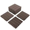 domi Outdoor Living Patio Deck Tiles, 12 x 12 inches Composite Interlocking Decking Tile, Four Slat Plastic Outdoor Flooring, 9 Pieces One Pack, Dark Brown