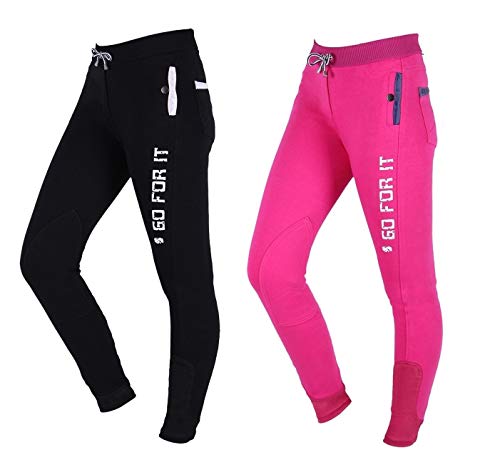 NETPROSHOP Kinder Baumwoll Reithose zum Schlüpfen Tights Leggings-Style Kniebesatz, Kindergroesse:128, Farbe:Schwarz