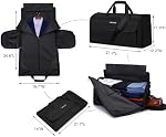 Garment Bags for Travel Large Suit Bag for Men Convertible Garment Duffle Bag for Men Women with Shoes Compartment, Carry On Garment Duffel Bag 2 in 1 Hanging Dress Suitcase Suit Travel Bags, Black