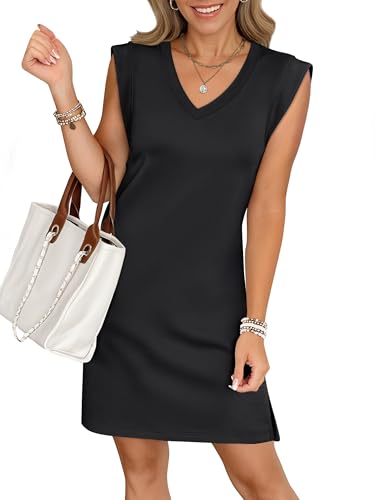 Image of ANRABESS V Neck Sleeveless Dress for Women | Mini Split Sundress, Business Casual Beach Vacation, 2026 Summer Outfits with Pockets