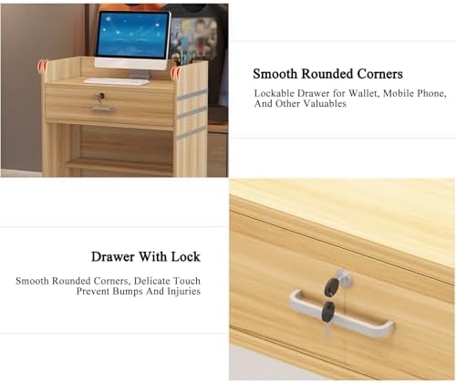 Reception Desk for Spaces with Lockable Drawer, Compact Office Counter Desk Counter Modern Front Lockable Drawers,Lockable Reception Desk with Storage Shelves | Retail Checkout Counter for O