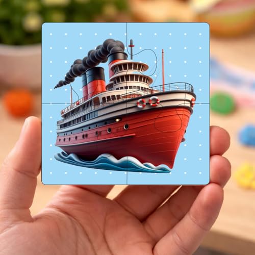 Image of Wooden Jigsaw Puzzle Set of 6 for Kids | Pack of 6 Puzzles with 4 Pieces Each | Learning Toy for 2 3 4 5 Year Old Boys & Girls (Transport Theme)