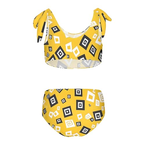 Girls' Bikini Set, White Black Scatter Plain Yellow Kids Swimsuit 2 Pcs Beach Bathing Suit2