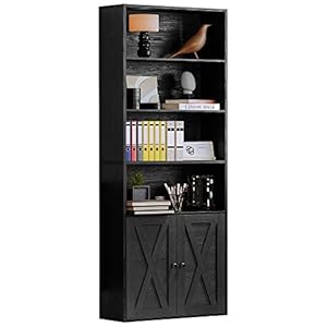 IRONCK Industrial Bookshelves and Bookcases with Doors Floor Standing 6 Shelf Display Storage Shelves 70 in Tall Bookcase for Home Office, Living Room