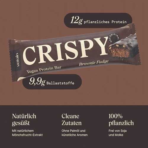 VETAIN Vegan Proteinriegel - Crispy Brownie - 12g Eiweiß pro Riegel - Mit Mönchsfrucht gesüßt - 100% natürliche Zutaten - Ohne Palmöl - Frei von Sucralose & Maltit - 12 x 55g 3