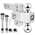 METOWARE Adjustable Trailer Hitch - Aluminum Tow Hitch Fits 2-Inch Receiver - Heavy Duty Drop Hitch with 4-Inch Drop/Rise for Truck (14,000 LBS GTW), Double Stainless Steel Locks & Hitch Pin