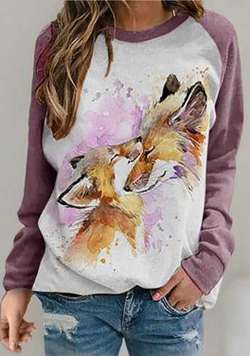 Image of Women's Easter Basic Sweatshirt Crew Neck Animal Print Long Sleeve Shirt Tunic Loose Fit Sweatshirt Lowrie L