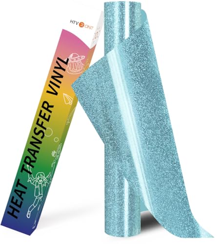 Image of HTVRONT Glitter HTV Heat Transfer Vinyl Rolls - 10 inch x 8ft Blue Glitter HTV Vinyl for Shirts, Blue Glitter Iron on Vinyl for All Cutter Machine - Easy to Cut & Weed for Heat Vinyl Design