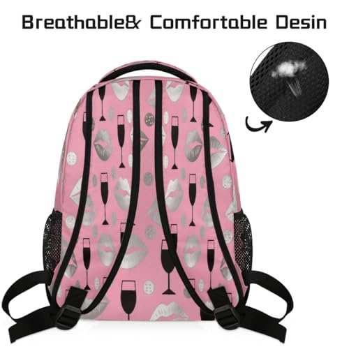 Mochila para laptop de 15.6 pulgadas con diseño de labios champán 4