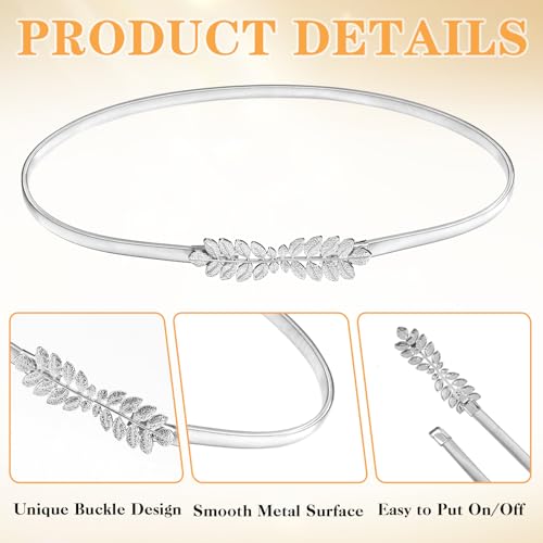 Women Elastic Skinny Waist Belt, Gold Ladies Belt Metal Thin Belt Women Dress Belt Versatile Stretch Chain Belt3