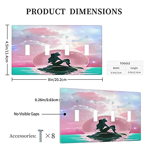Pink Mermaid Monthly Pass Wall Plate 4 Gang Toggle Light Switch Cover Quad Wall Plate Switch Plates For Electrical Kitchen Home Office Decor Standard Size 8 X 4.5 In #TOP4