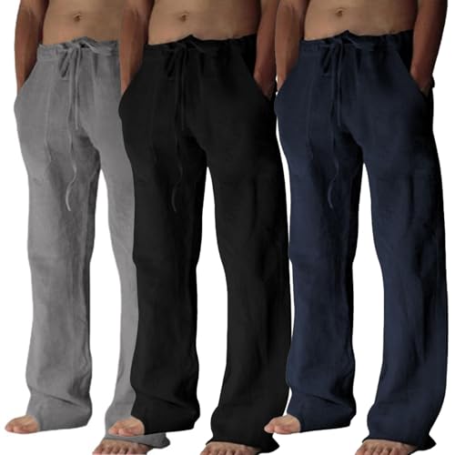 Men's Casual Loose Fit Pants Drawstring Comfy Beach Pants3